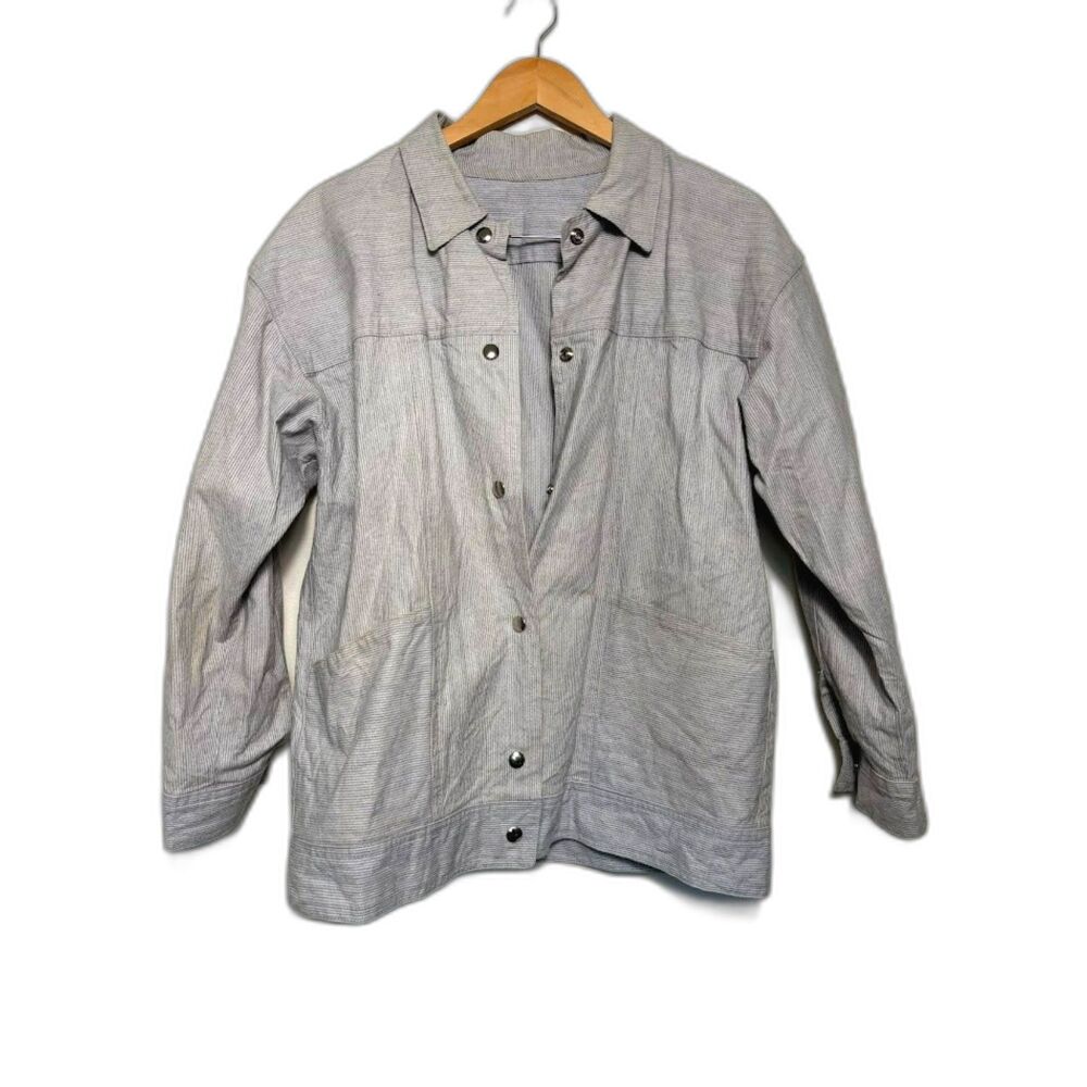 Vintage Jacket Women's Size XL White Blue Railroad Stripe Chore Coat Utility